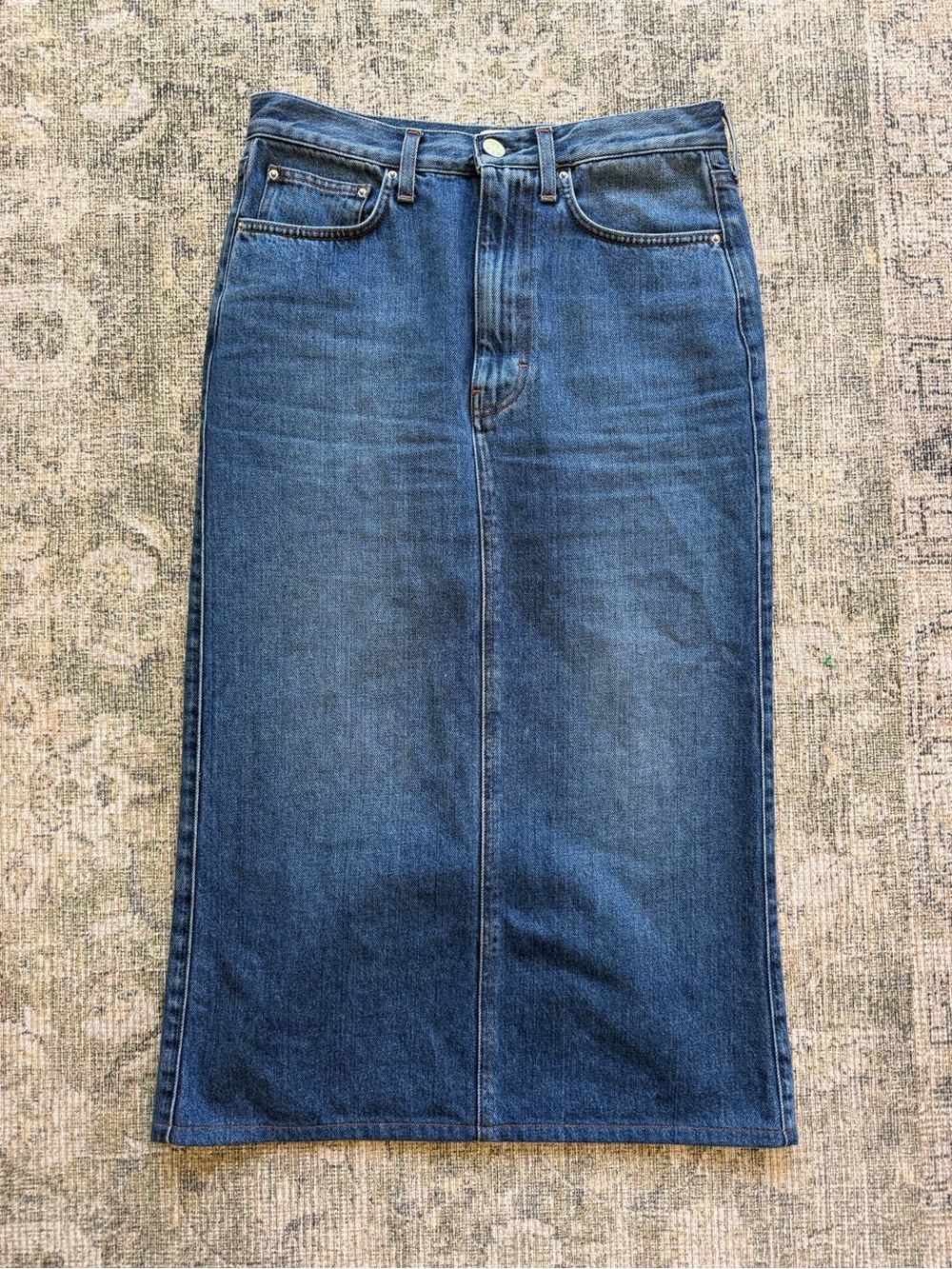 Toteme Blue Denim Bitti Skirt Midi Fitted Jean Skirt Fall Luxury Size Small - Picture 3 of 9